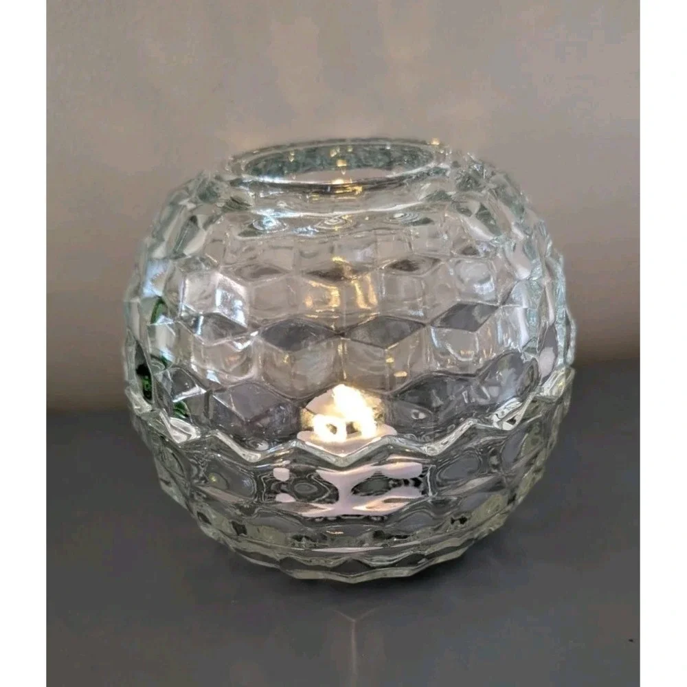 Vtg Clear Cubist Pattern Fairy Lamp 2 pc Glass Globe Beautiful Decor Romantic